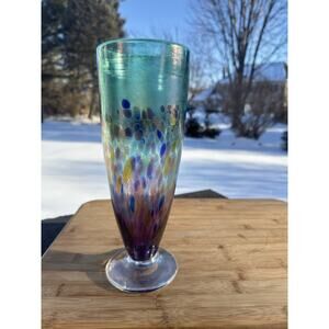 Robert Held Art Glass Vase Signed 11” Hand Blown Mid-Century Modern Iridescent